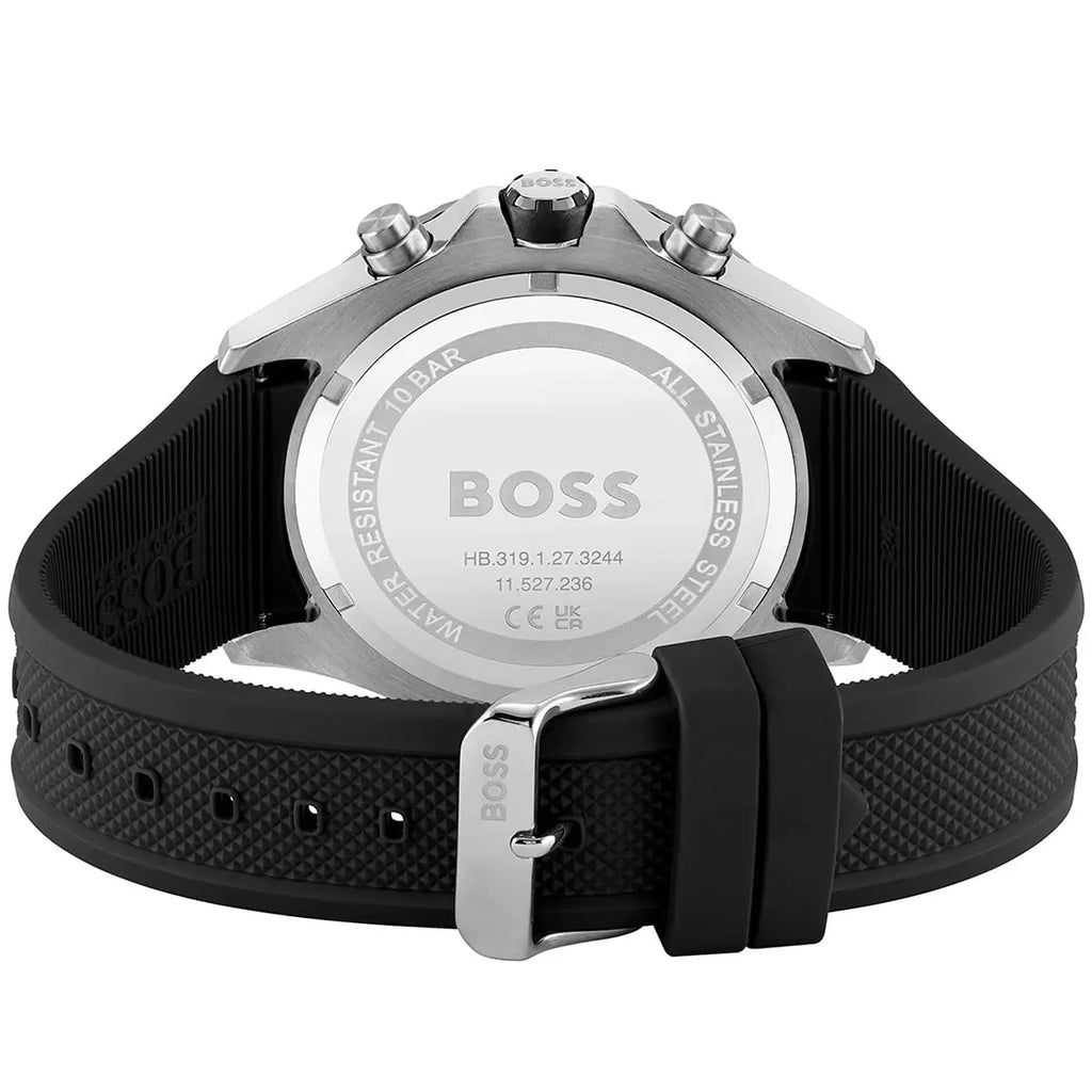 Hugo Boss Globetrotter 1513931 Silver Black Rubber Orange Accents Men's Watch