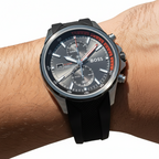 Hugo Boss Globetrotter 1513931 Silver Black Rubber Orange Accents Men's Watch