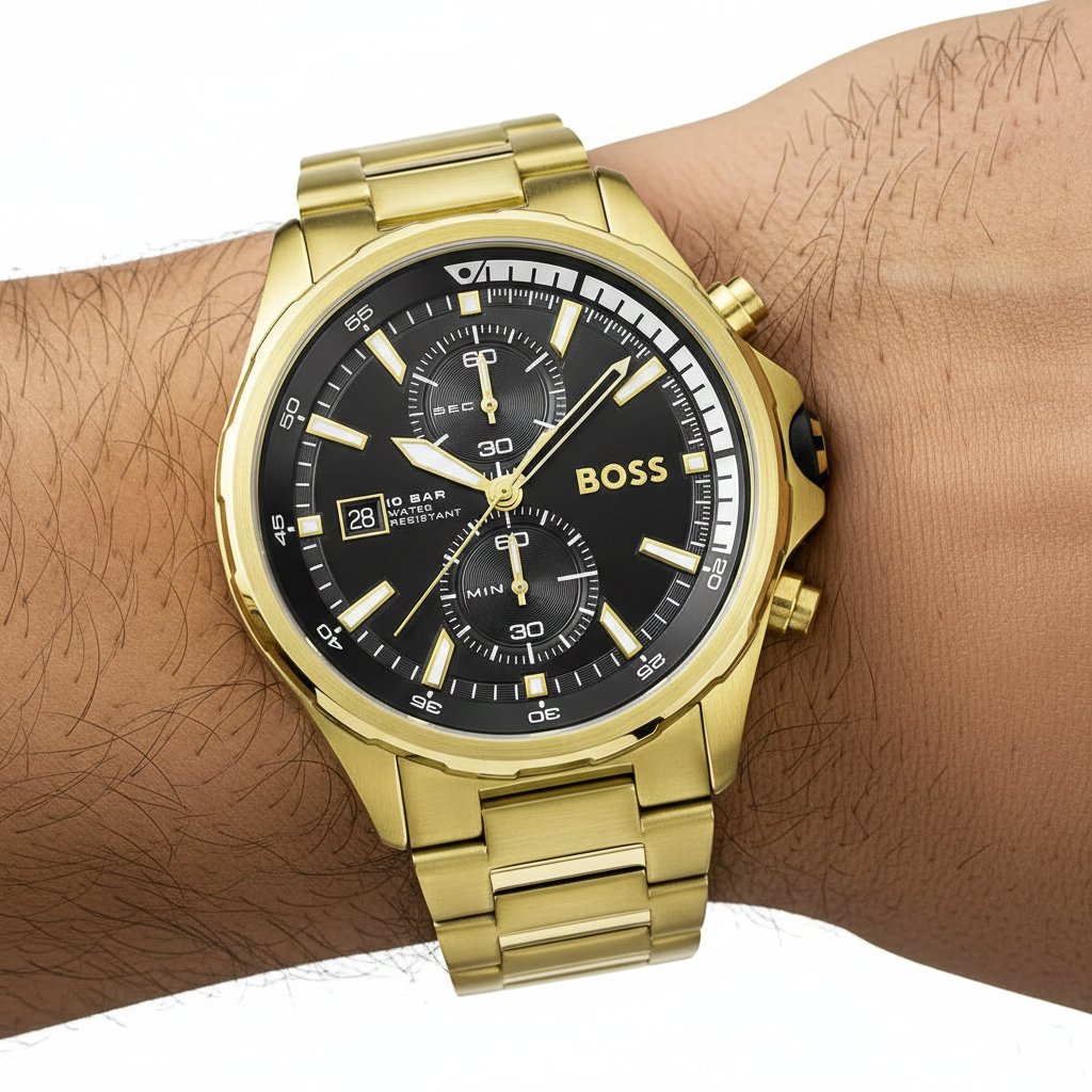 Hugo Boss Globetrotter 1513932 Gold-Tone Black Dial Chronograph Men's Watch
