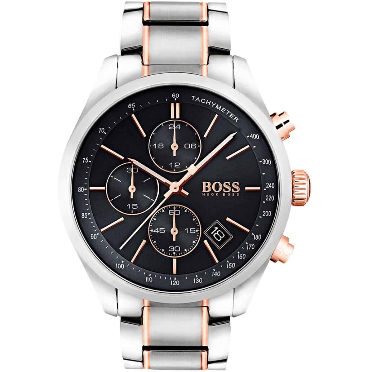 Hugo Boss Grand Prix 1513473 Two-Tone Rose Gold Black Dial Men's Watch