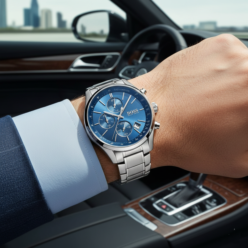 Hugo Boss Grand Prix 1513478 Silver Stainless Steel Blue Dial Chronograph Watch