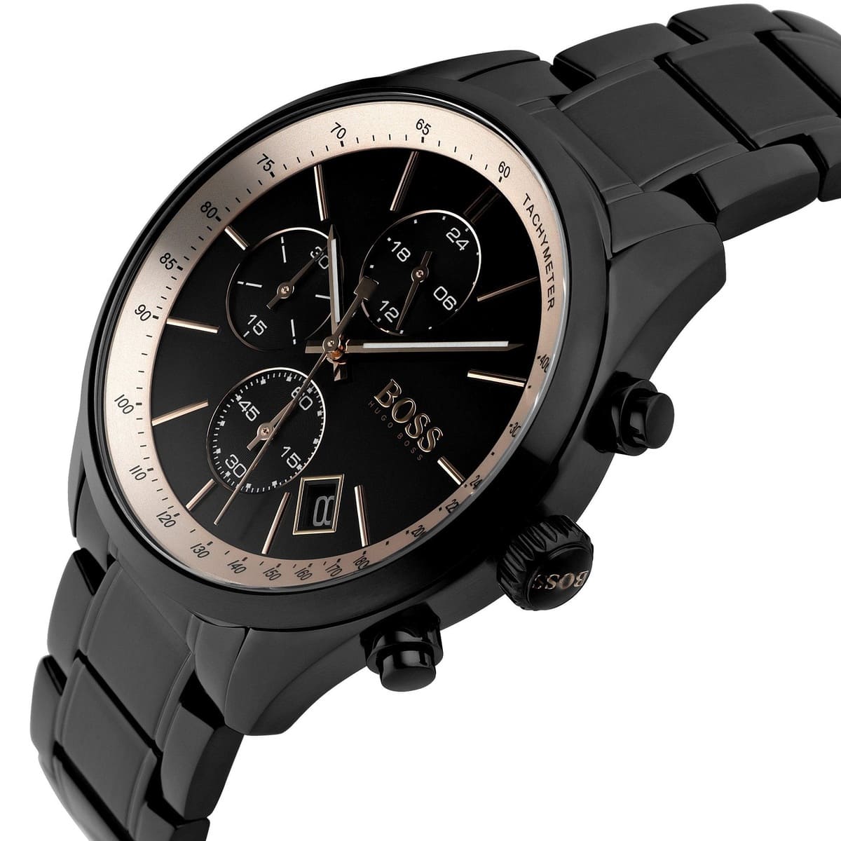 Hugo Boss Grand Prix 1513578 Black IP Gold Accents Chronograph Men's Watch
