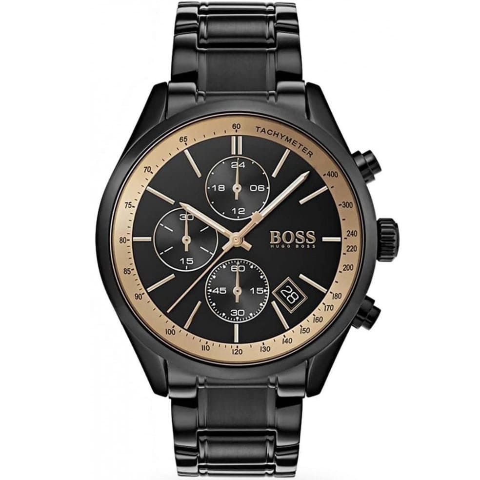 Hugo Boss Grand Prix 1513578 Black IP Gold Accents Chronograph Men's Watch