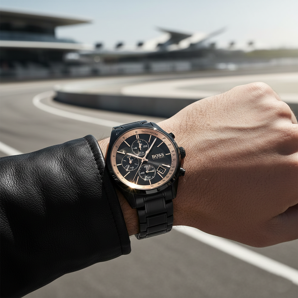 Hugo Boss Grand Prix 1513578 Black IP Gold Accents Chronograph Men's Watch