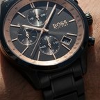 Hugo Boss Grand Prix 1513578 Black IP Gold Accents Chronograph Men's Watch