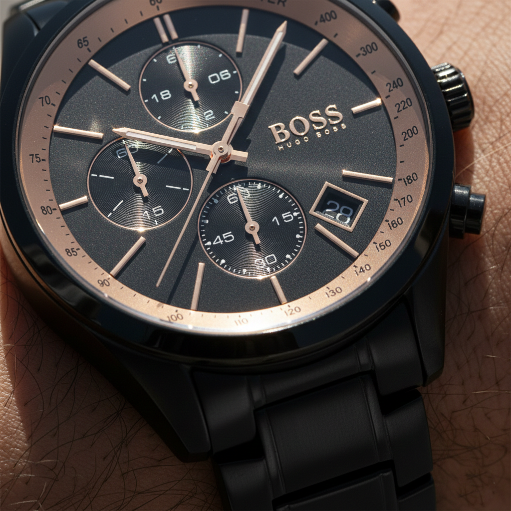 Hugo Boss Grand Prix 1513578 Black IP Gold Accents Chronograph Men's Watch