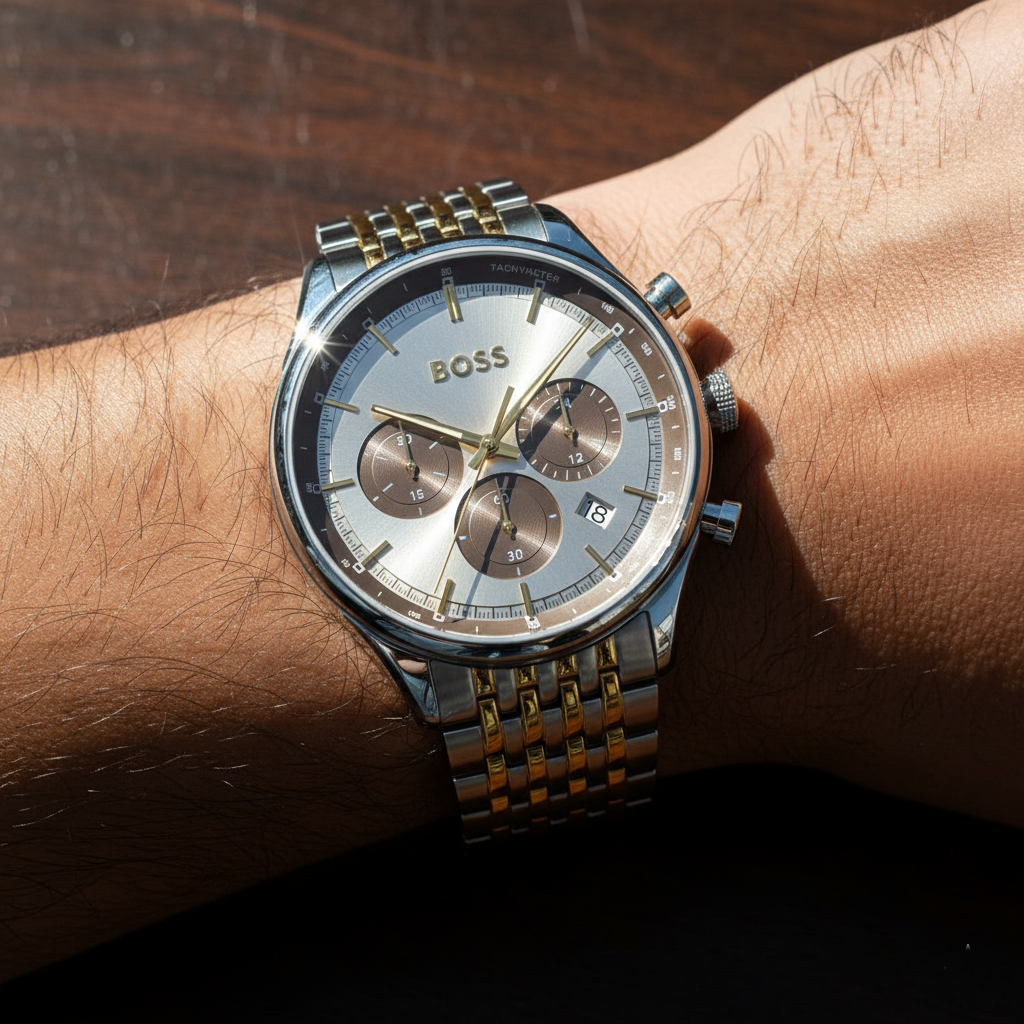Hugo Boss Gregor 1514053 Two-Tone Silver Gold Grey Dial Chronograph Watch