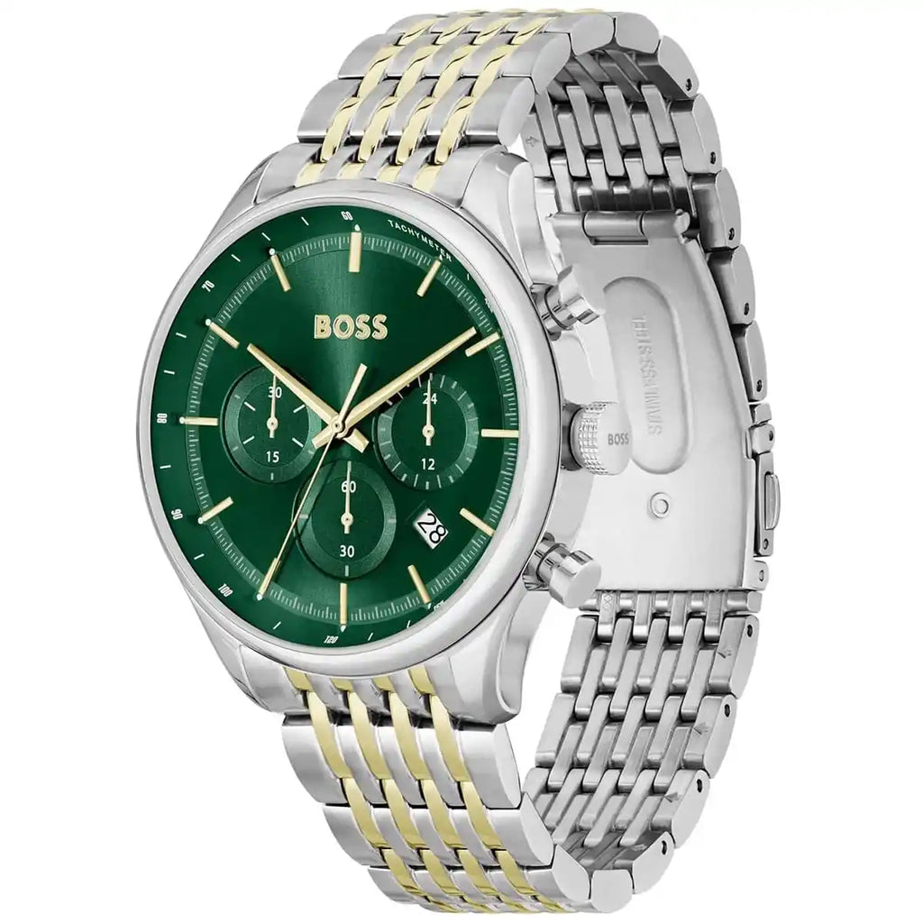 ساعة هوغو بوس جريجور 1514081 كرونوغراف رجالية بمينا أخضر بلونين