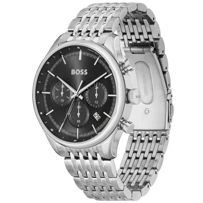 Hugo Boss Gregor 1514082 Silver Stainless Steel Black Dial Chronograph Watch