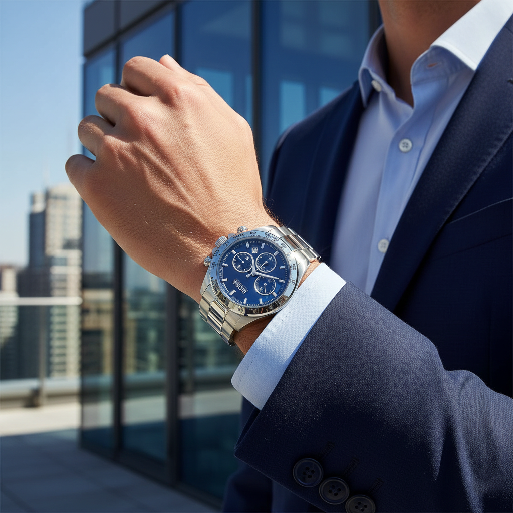 Hugo Boss Hero Sport 1513755 Silver Stainless Steel Blue Dial Chronograph Watch
