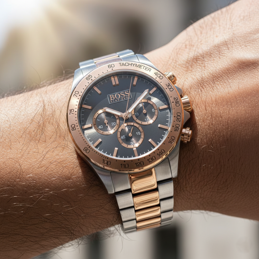 Hugo Boss Ikon 1513339 Two-Tone Rose Gold & Grey Dial Chronograph Men's Watch