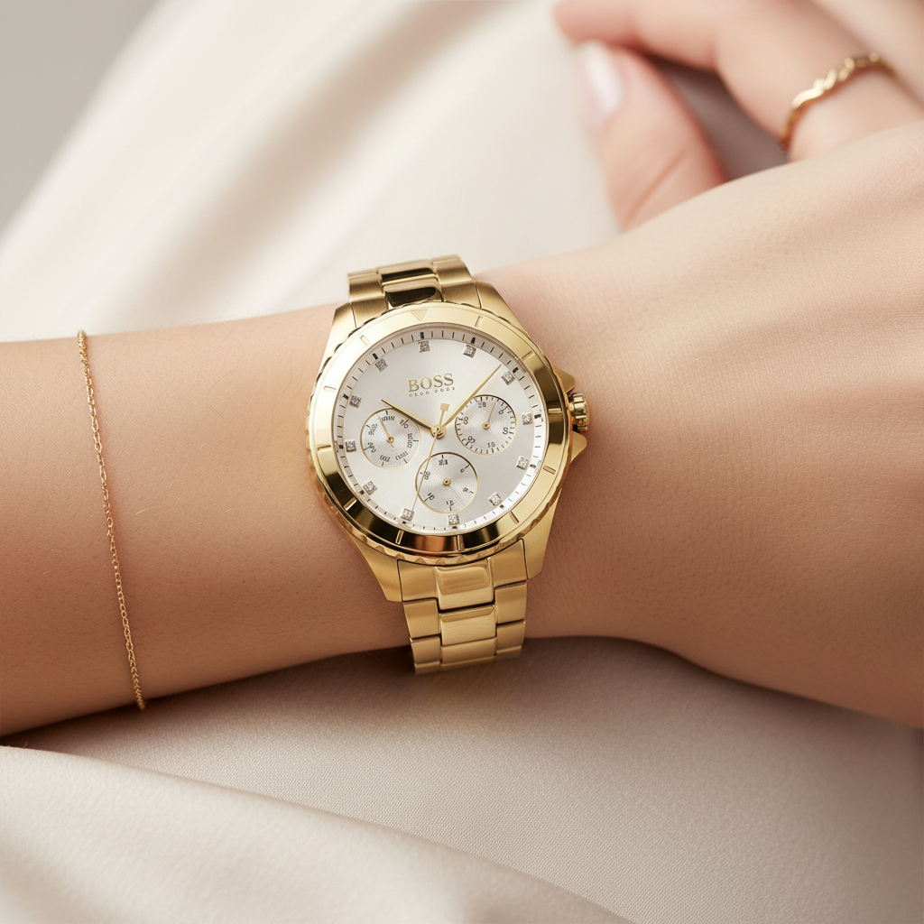 Original Hugo Boss Majesty Women's Watch - Gold Steel & Crystal Dial (1502445)