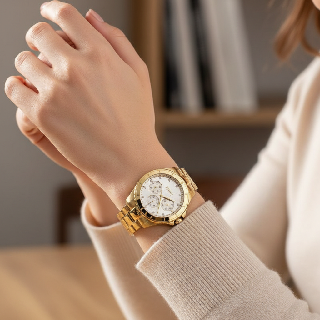 Original Hugo Boss Majesty Women's Watch - Gold Steel & Crystal Dial (1502445)