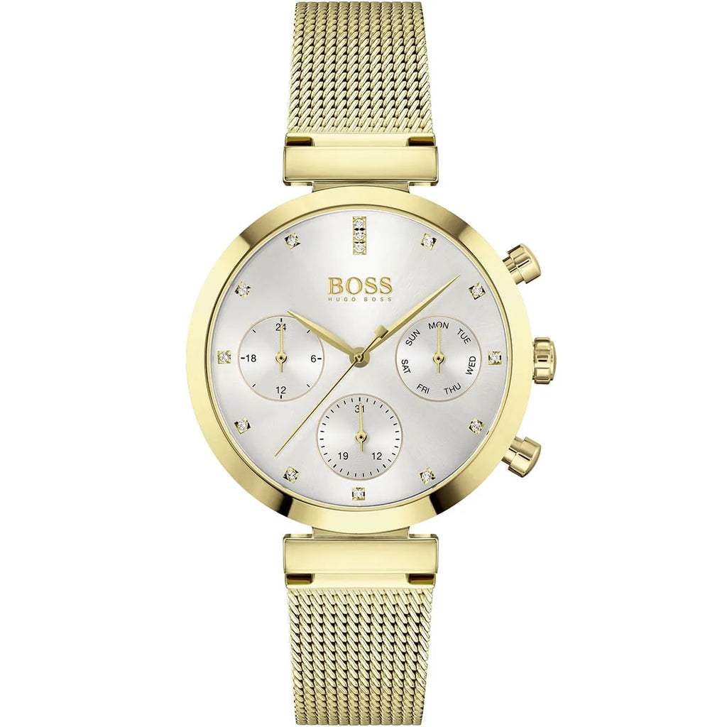 Original Hugo Boss Majesty Women's Watch - Gold Mesh Bracelet & Crystal Dial (1502552)