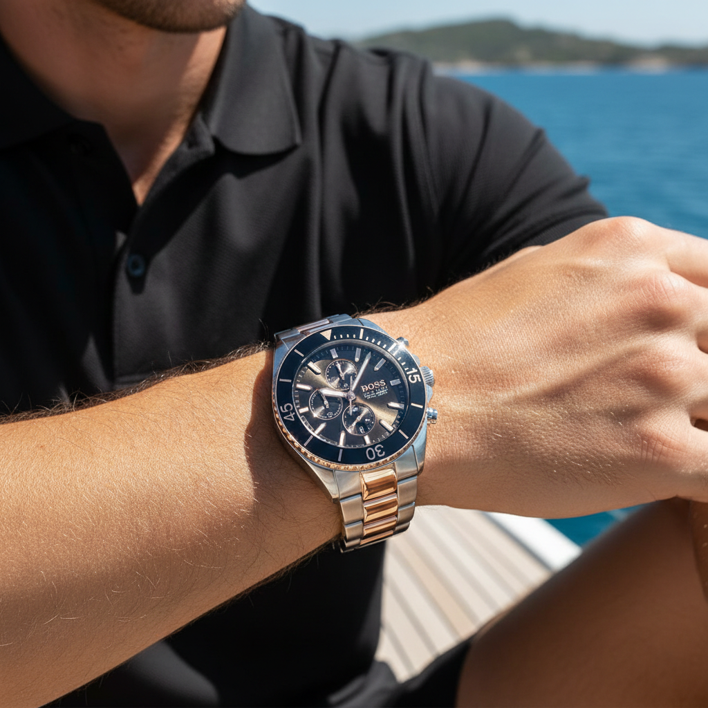 Hugo Boss Ocean Edition 1513705 Two-Tone Rose Gold Grey Dial Chronograph Watch
