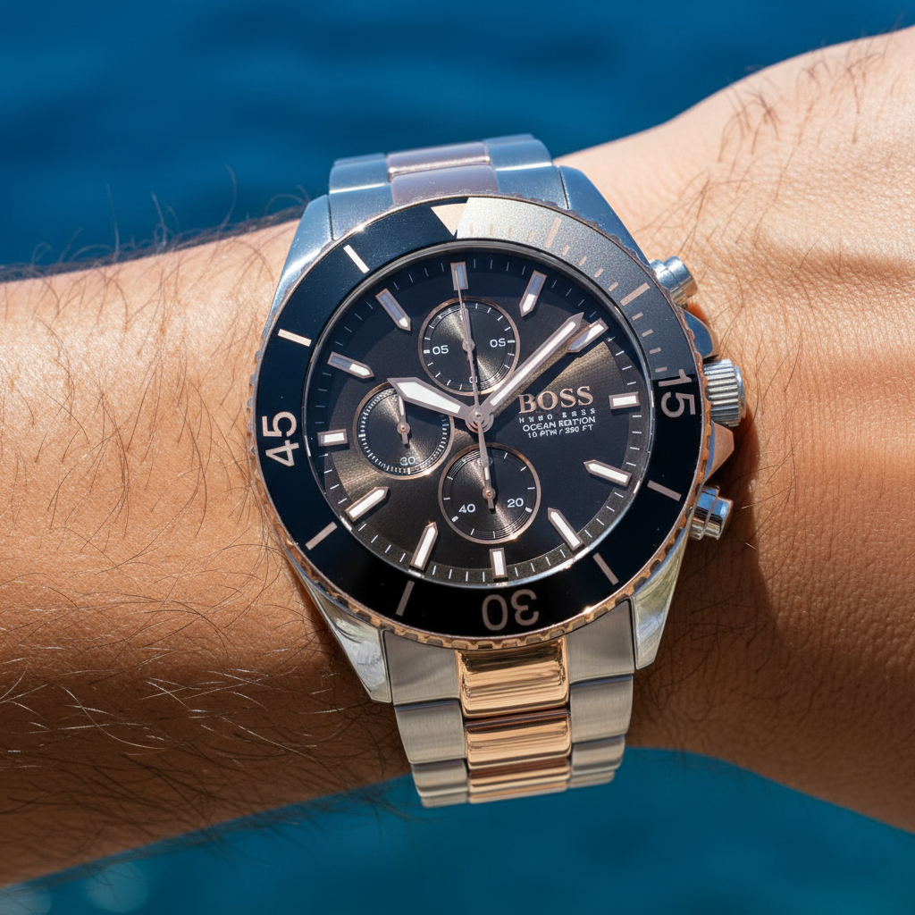 Hugo Boss Ocean Edition 1513705 Two-Tone Rose Gold Grey Dial Chronograph Watch