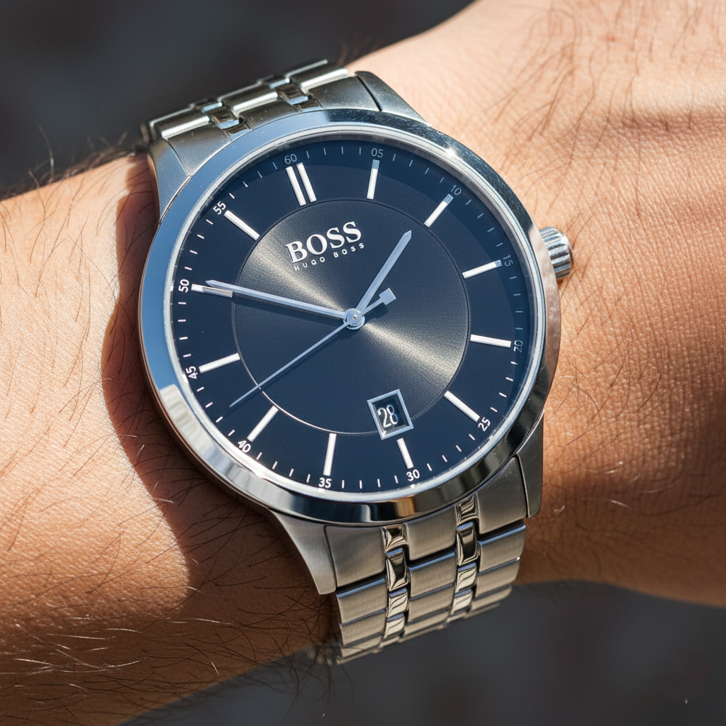 Hugo Boss Officer 1513614 Silver-Tone Black Dial Men's Watch