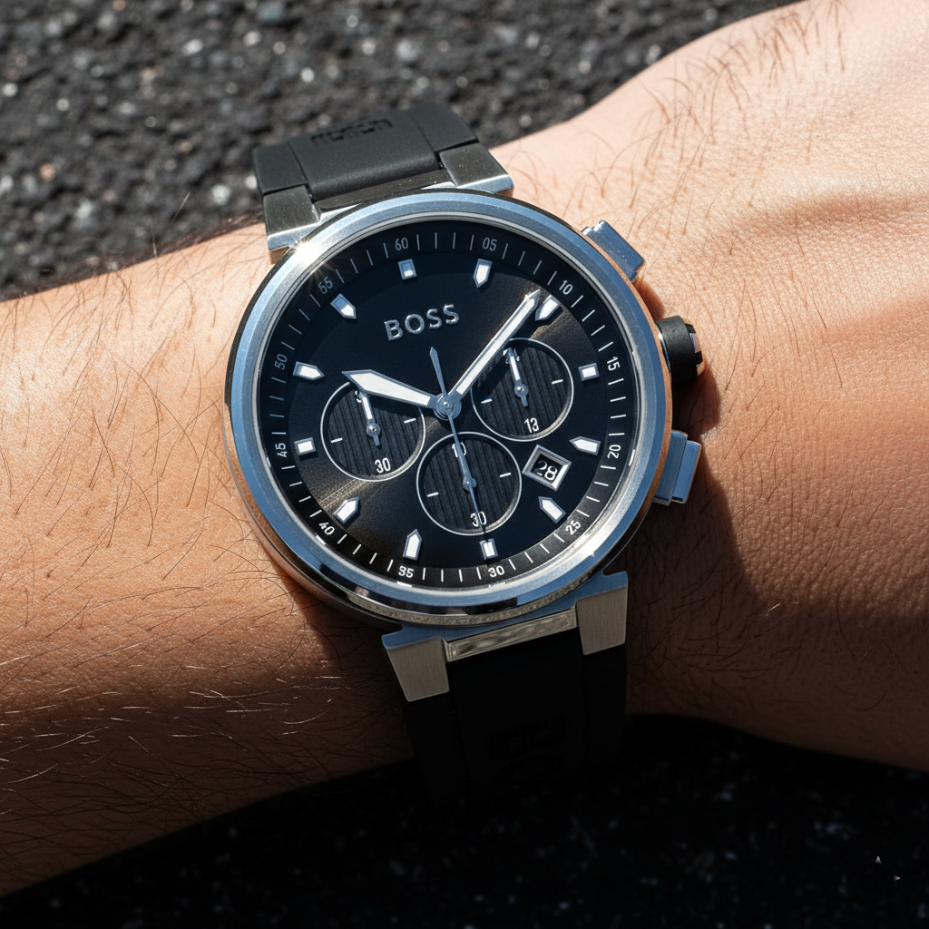 Hugo Boss One 1513997 Silver Stainless Steel Black Silicone Chronograph Watch