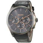 Hugo Boss Onyx 1513366 Gunmetal Grey Leather Rose Gold Accents Watch