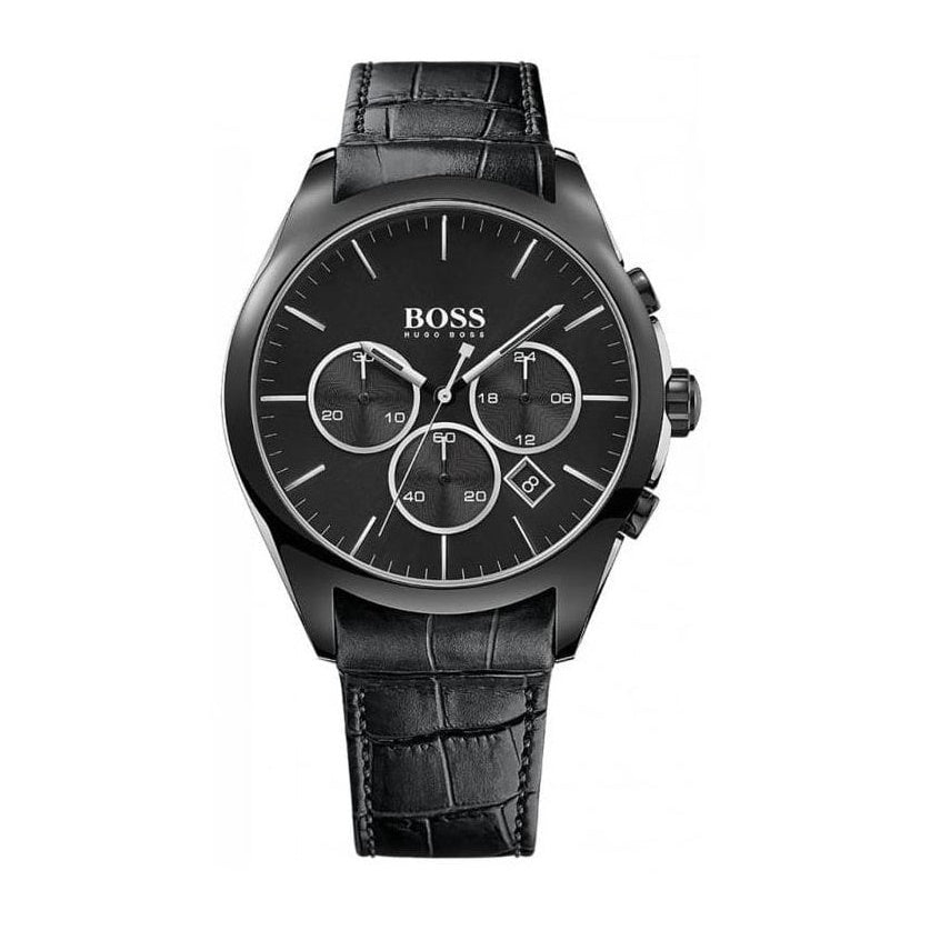 Hugo Boss Onyx 1513367 All-Black Stainless Steel Leather Strap Men's Watch