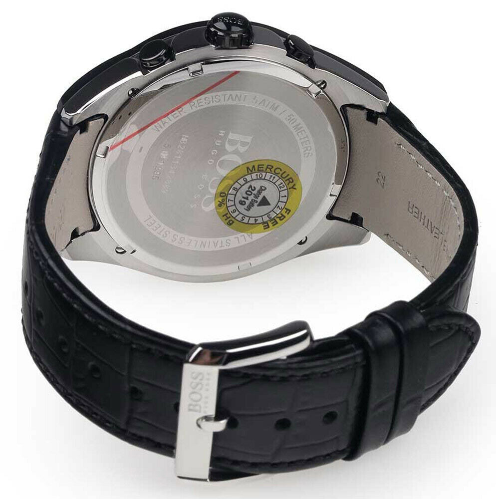 Hugo Boss Onyx 1513367 All-Black Stainless Steel Leather Strap Men's Watch