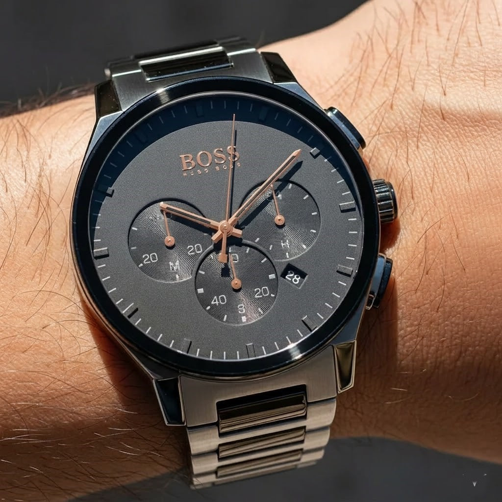 Hugo Boss Peak 1513814 Gunmetal Grey IP Silver Accents Men's Watch