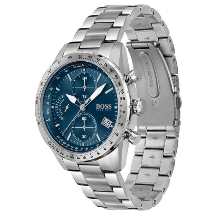 Hugo Boss Pilot Edition 1513850 Silver Stainless Steel Blue Dial Chronograph Watch
