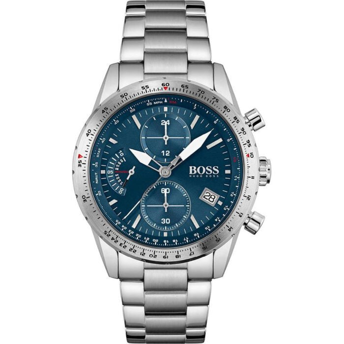 Hugo Boss Pilot Edition 1513850 Silver Stainless Steel Blue Dial Chronograph Watch