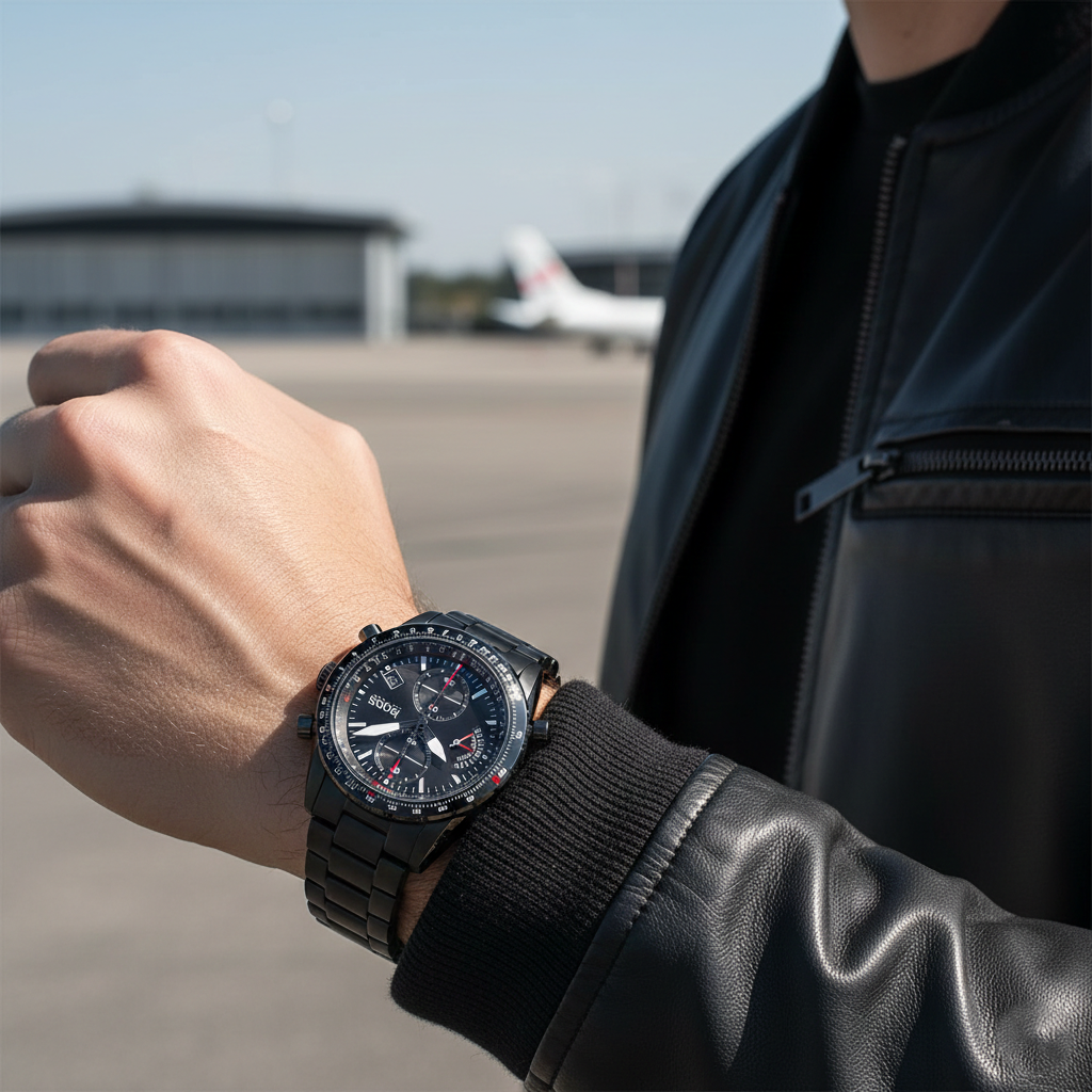 Hugo Boss Pilot Edition Chrono 1513854 Black IP Aviation Men's Watch