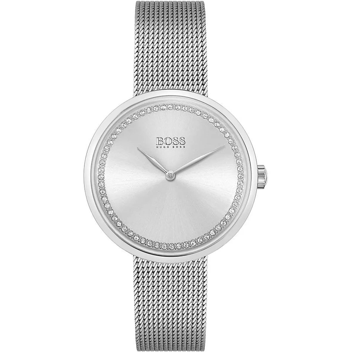 Original Hugo Boss Praise Women's Watch - Silver Mesh & Crystal Ring Dial (1502546)