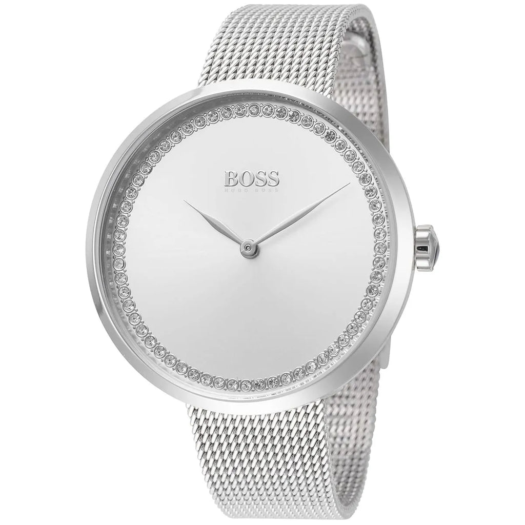 Original Hugo Boss Praise Women's Watch - Silver Mesh & Crystal Ring Dial (1502546)