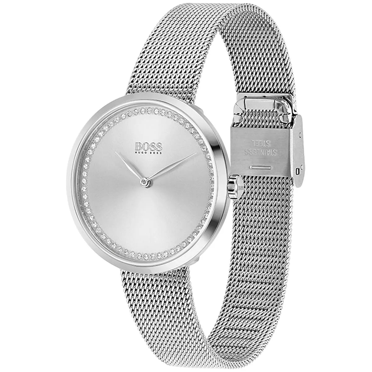Original Hugo Boss Praise Women's Watch - Silver Mesh & Crystal Ring Dial (1502546)