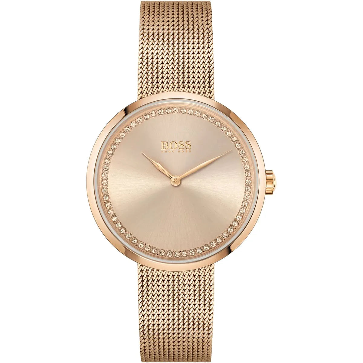 Original Hugo Boss Praise Women's Watch - Rose Gold Mesh & Crystal Ring Dial (1502548)