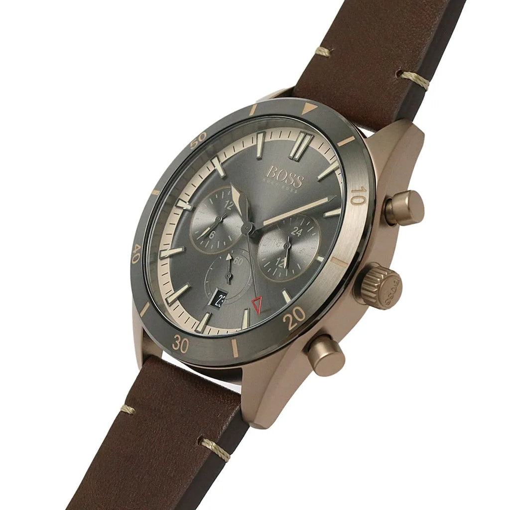 Hugo Boss Santiago 1513861 Rose Gold Grey Dial Brown Leather Watch