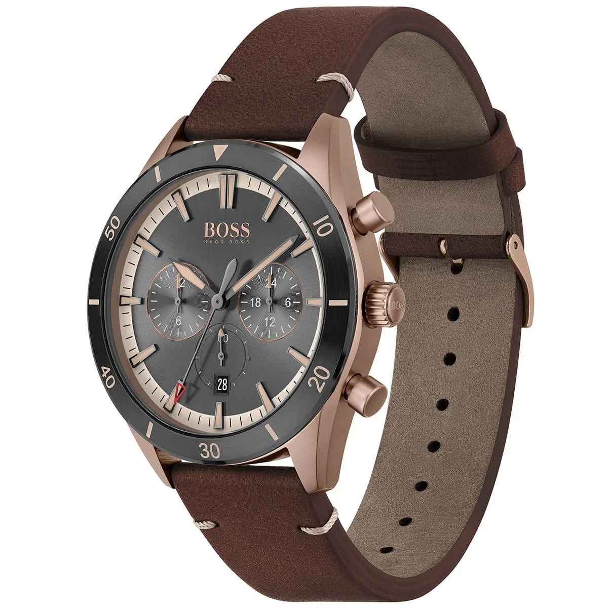 Hugo Boss Santiago 1513861 Rose Gold Grey Dial Brown Leather Watch