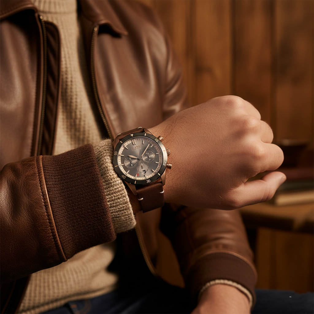 Hugo Boss Santiago 1513861 Rose Gold Grey Dial Brown Leather Watch