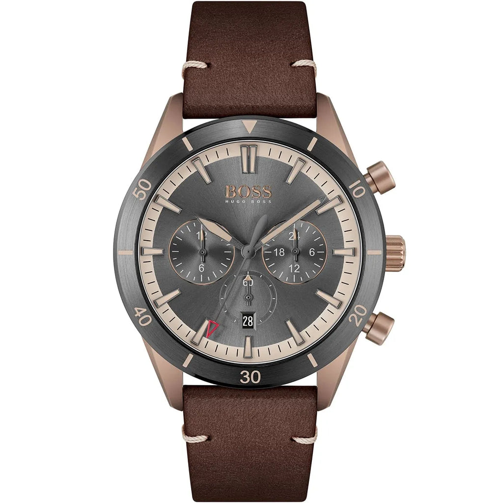 Hugo Boss Santiago 1513861 Rose Gold Grey Dial Brown Leather Watch