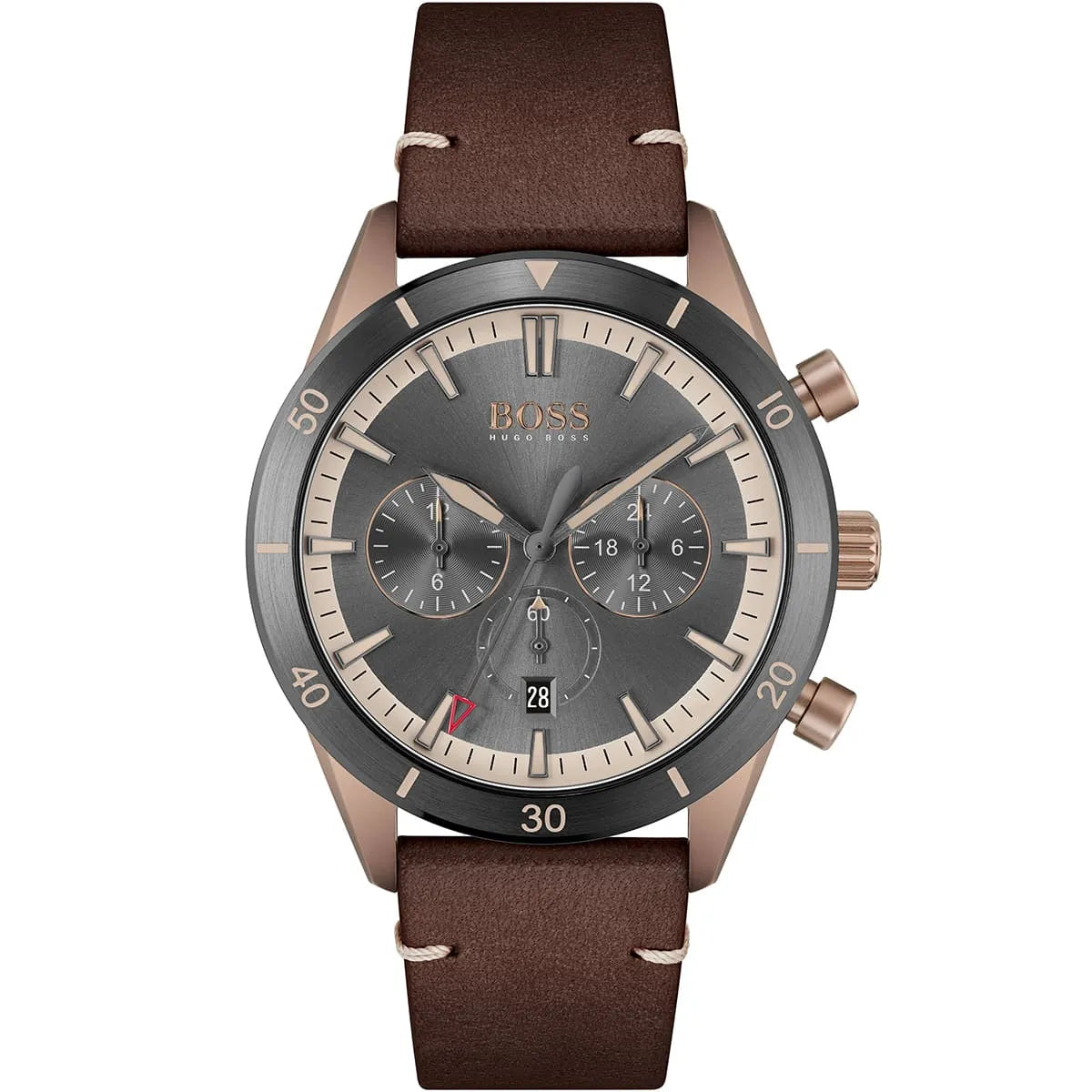Hugo Boss Santiago 1513861 Rose Gold Grey Dial Brown Leather Watch
