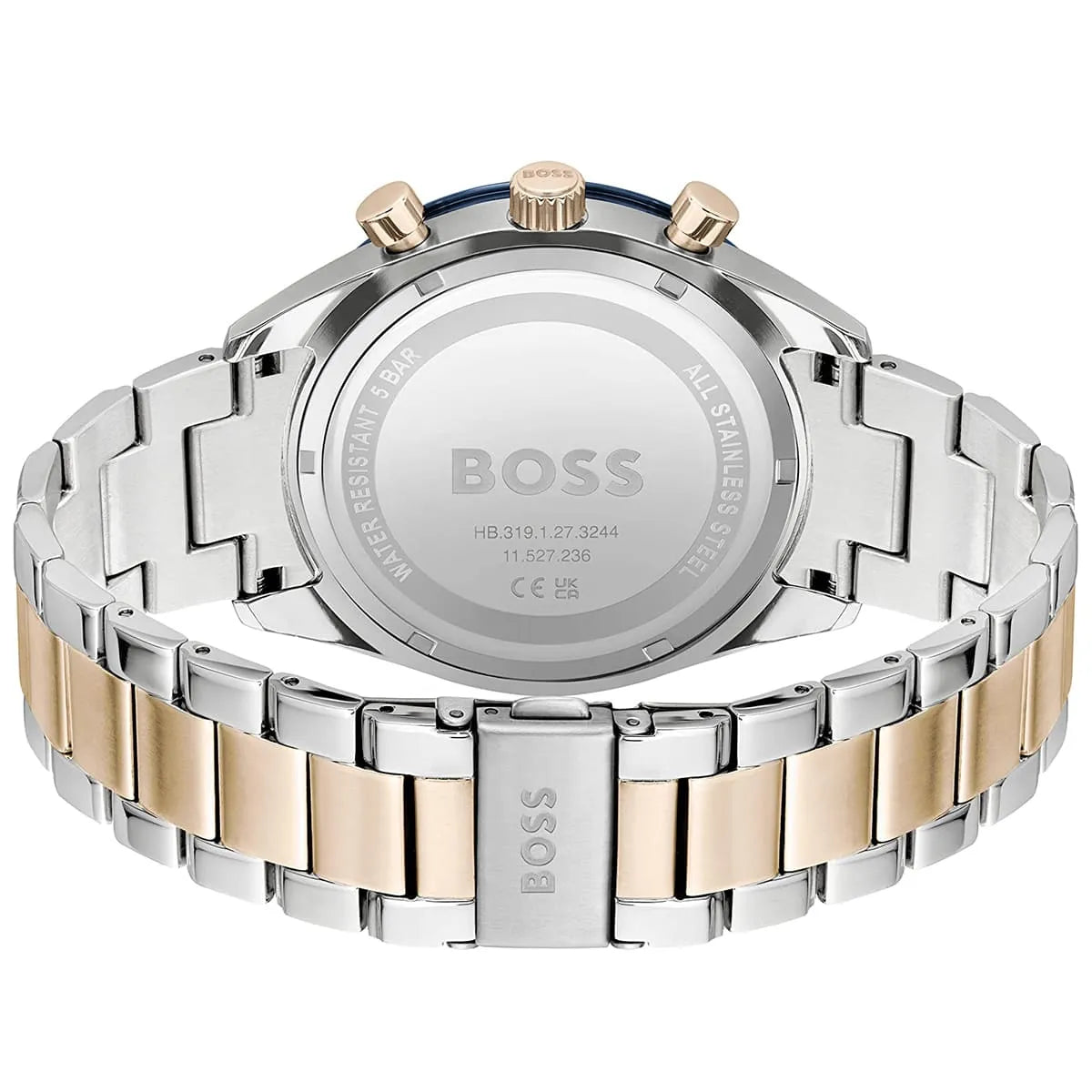 Hugo Boss Santiago 1513937 Two-Tone Rose Gold Blue Dial Chronograph Men's Watch