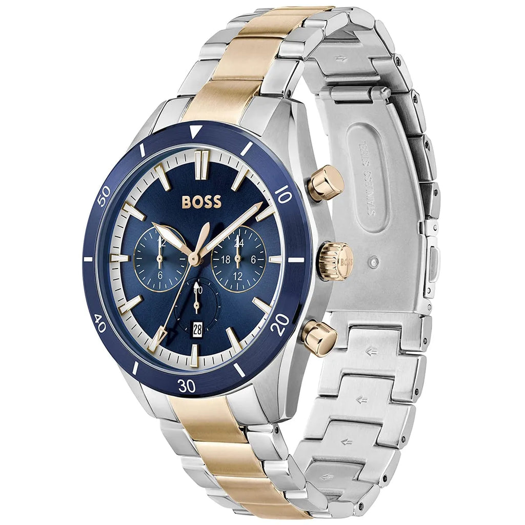 Hugo Boss Santiago 1513937 Two-Tone Rose Gold Blue Dial Chronograph Men's Watch