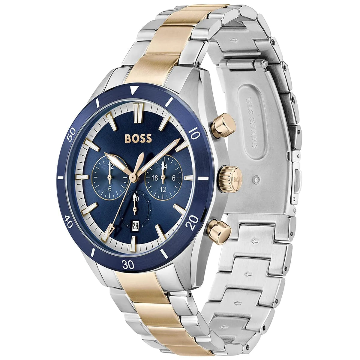 Hugo Boss Santiago 1513937 Two-Tone Rose Gold Blue Dial Chronograph Men's Watch