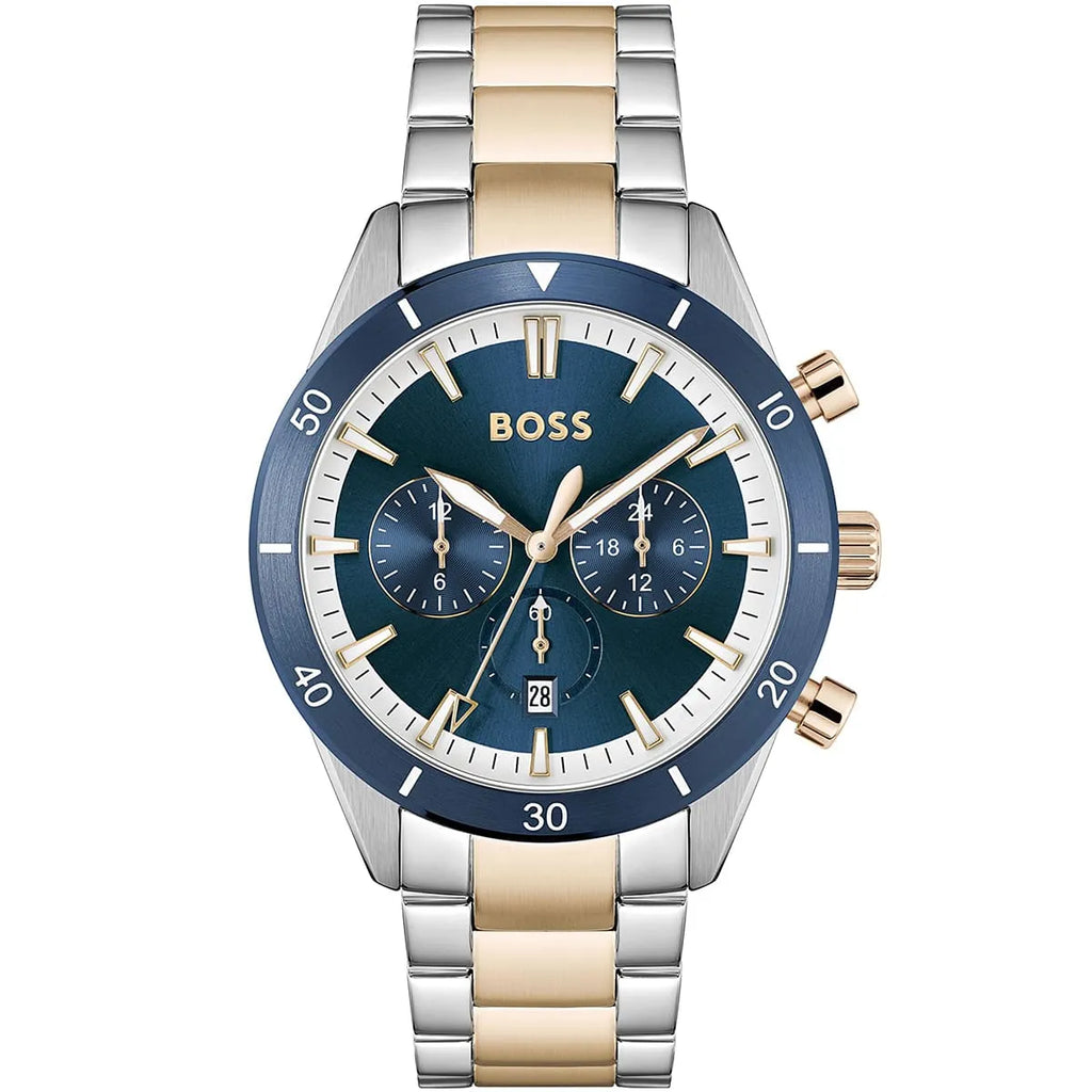 Hugo Boss Santiago 1513937 Two-Tone Rose Gold Blue Dial Chronograph Men's Watch
