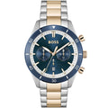 Hugo Boss Santiago 1513937 Two-Tone Rose Gold Blue Dial Chronograph Men's Watch