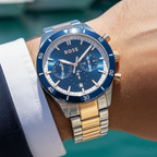 Hugo Boss Santiago 1513937 Two-Tone Rose Gold Blue Dial Chronograph Men's Watch