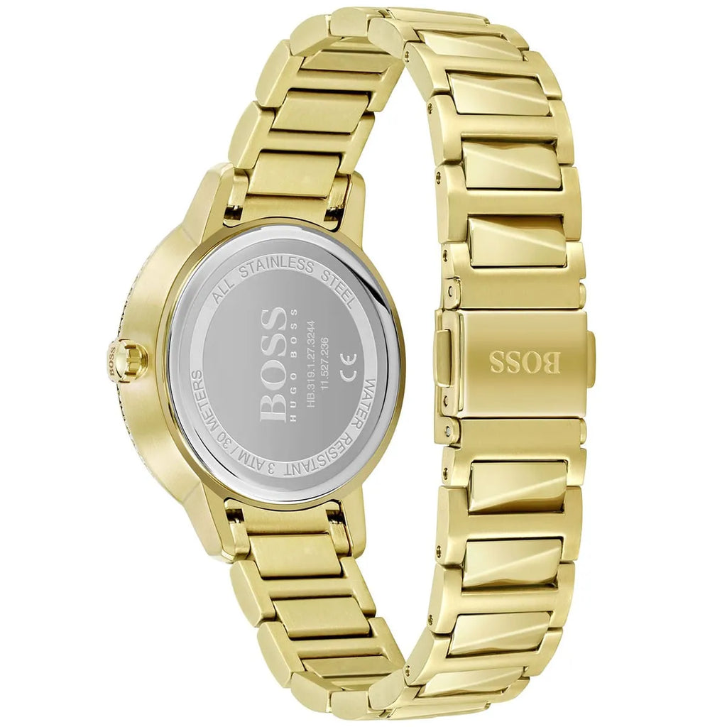 Original Hugo Boss Signature Women's Watch - Gold Steel & Crystal Bezel (1502541)