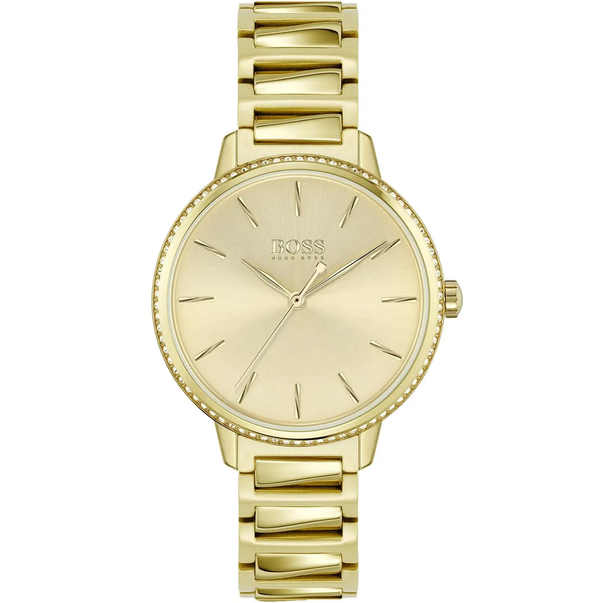 Original Hugo Boss Signature Women's Watch - Gold Steel & Crystal Bezel (1502541)