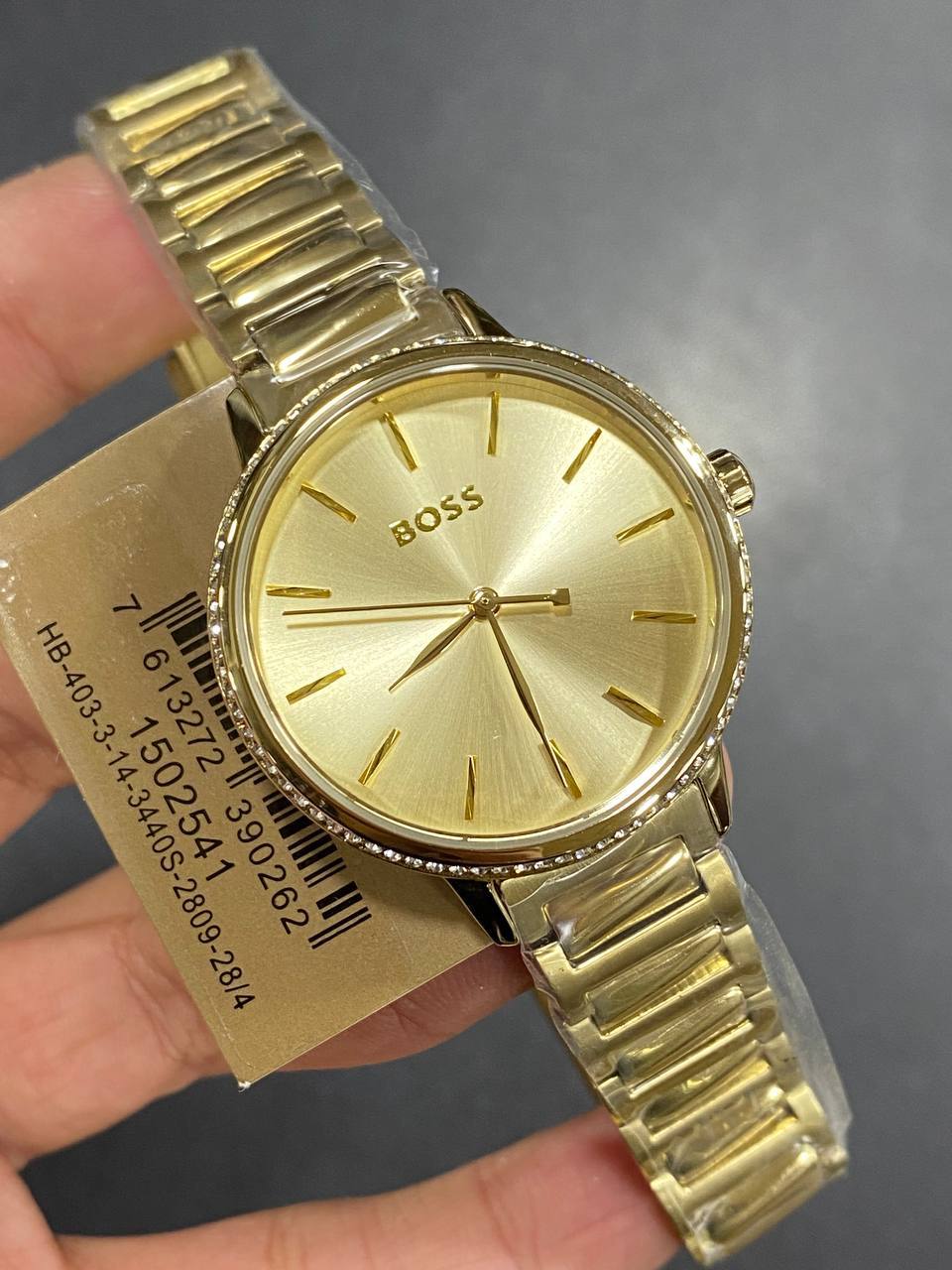 Original Hugo Boss Signature Women's Watch - Gold Steel & Crystal Bezel (1502541)