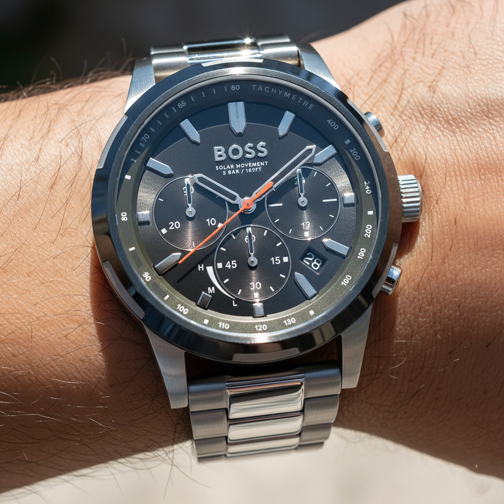 Hugo Boss Solgrade 1514034 Grey IP Solar Chronograph Men's Watch