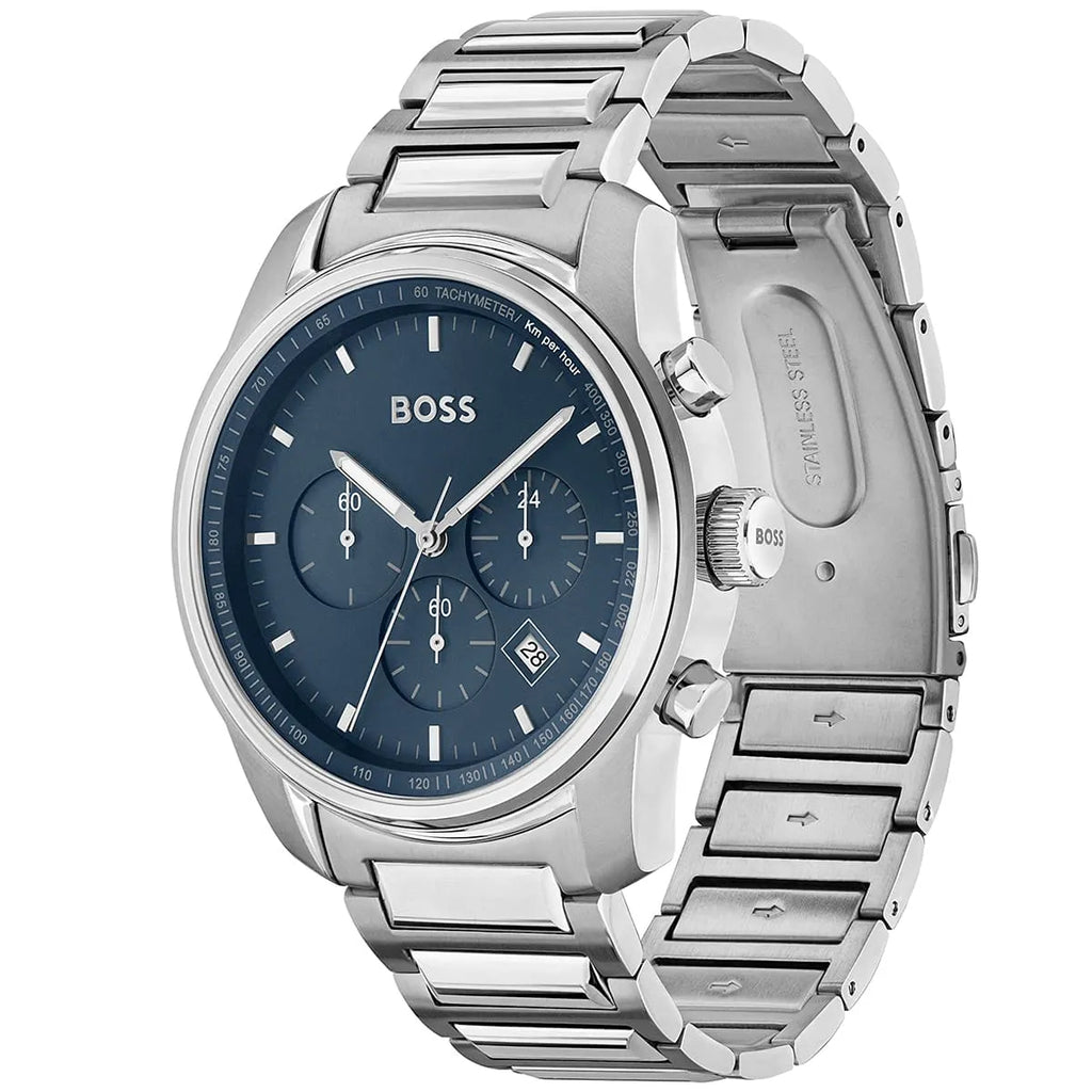 Hugo Boss Trace 1514007 Silver-Tone Blue Dial Chronograph Men's Watch