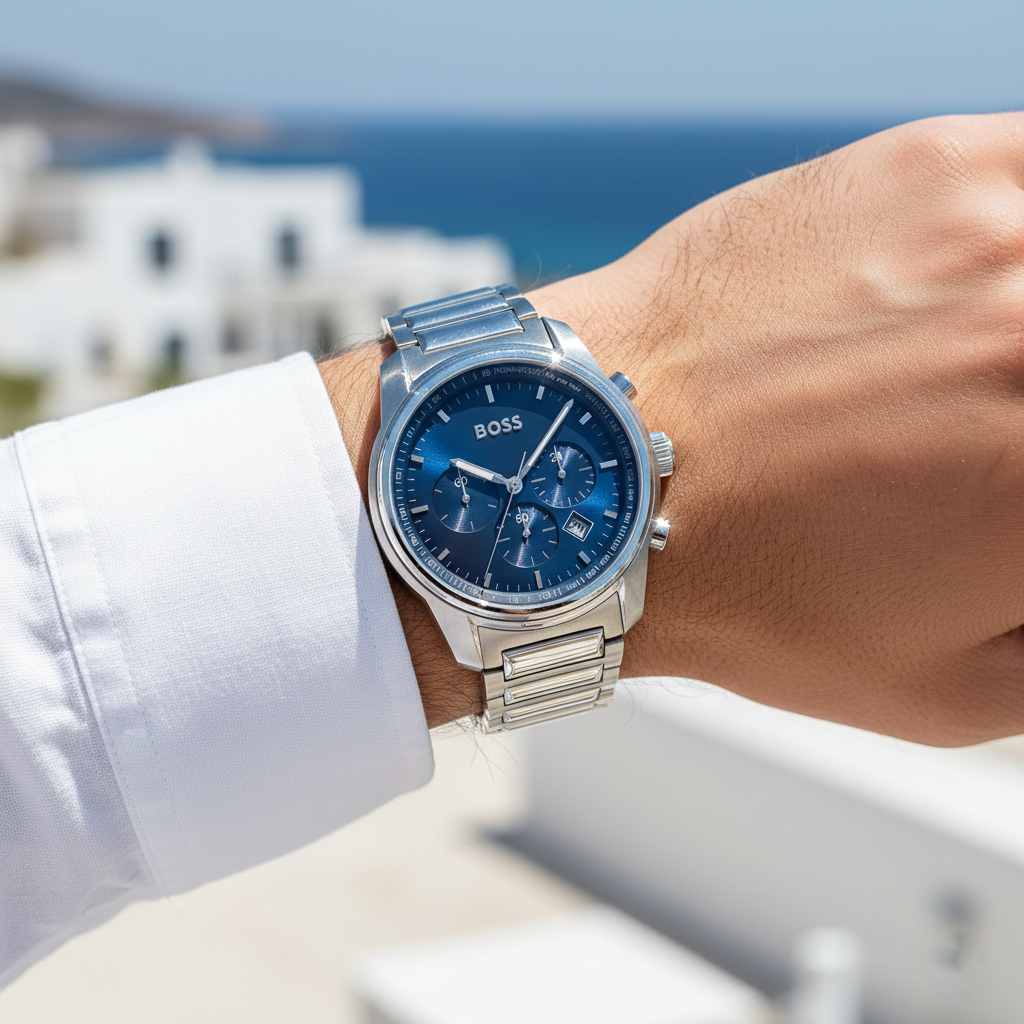 Hugo Boss Trace 1514007 Silver-Tone Blue Dial Chronograph Men's Watch